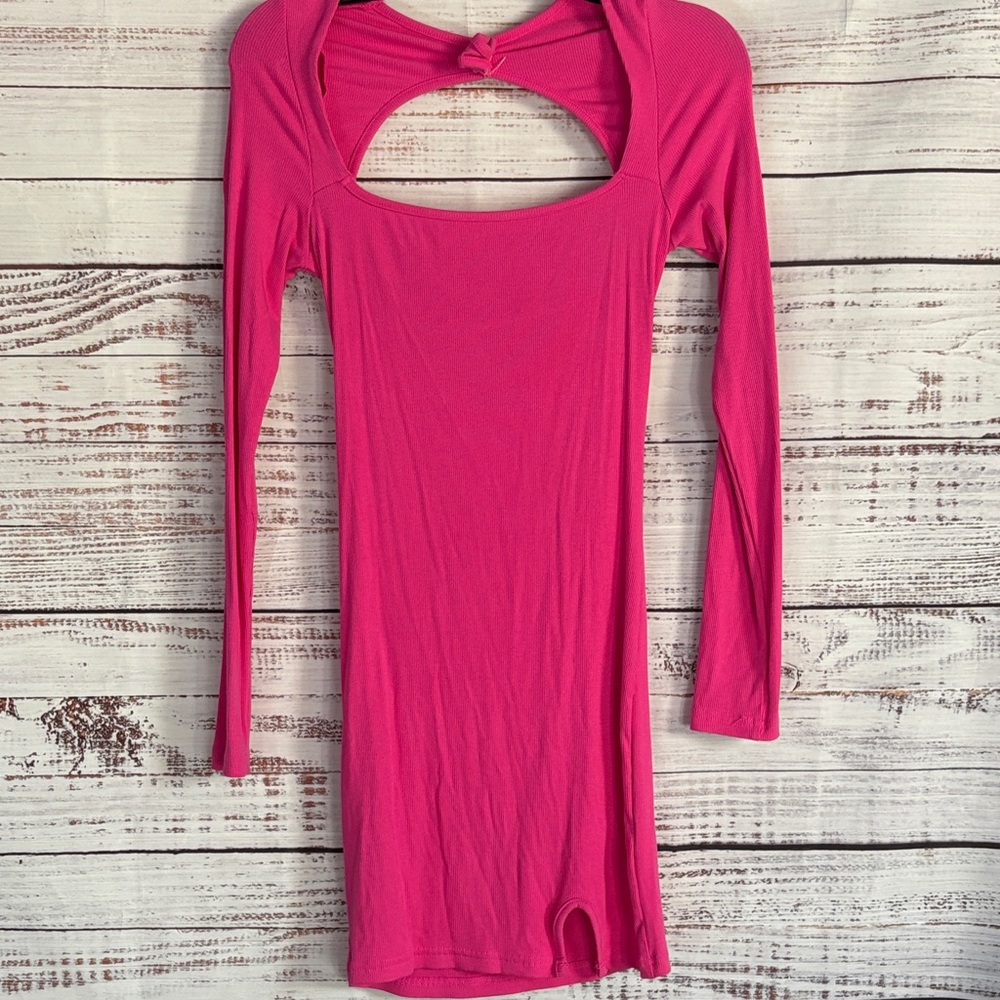 Pink Long Sleeve Cutout Dress